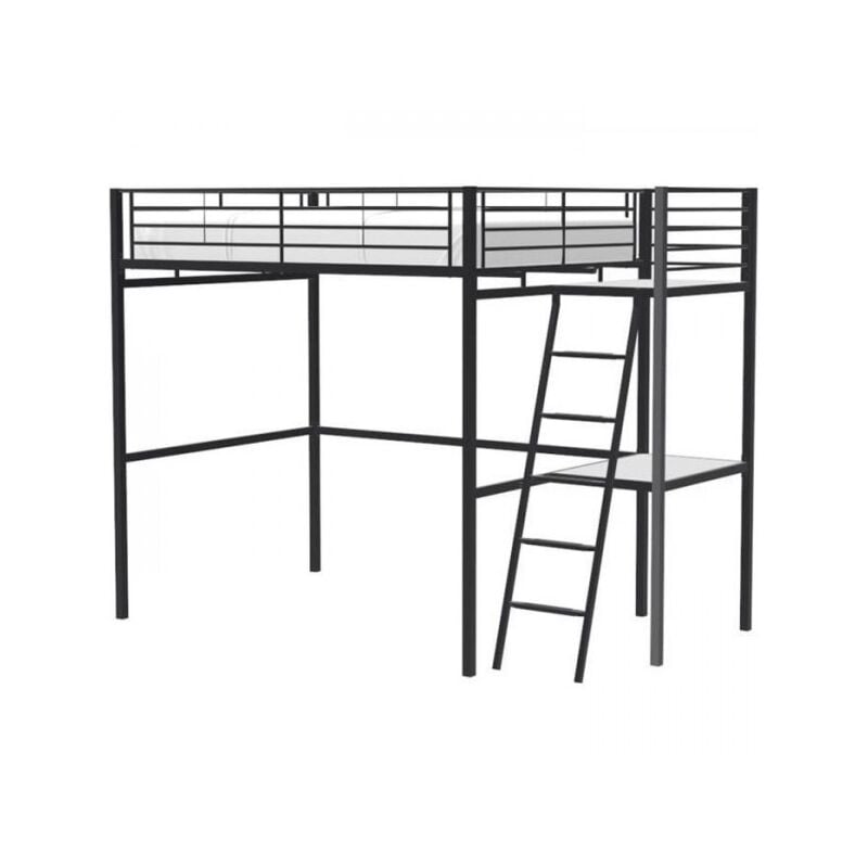 Sans Marque - Lit mezzanine avec bureau en métal époxy - Noir - Sommier inclus - 140x190 cm - oxford