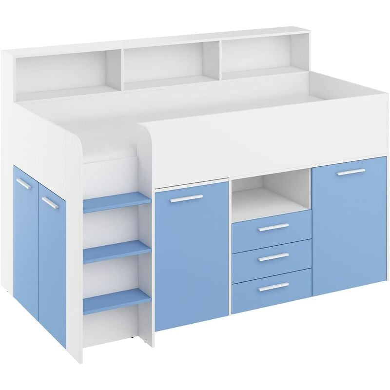 Bim Furniture - letto a castello scrivania libreria bambini neo l cm206x120x138h bianco celeste