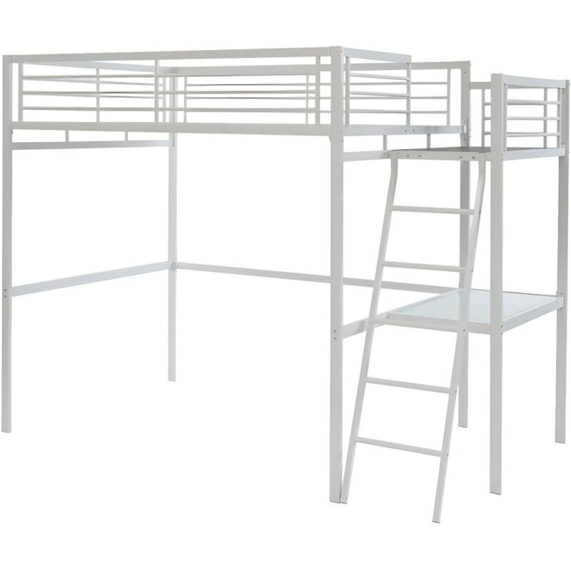 Vente-unique - Lit mezzanine casual ii - 140 x 190 cm - plateforme bureau - Blanc