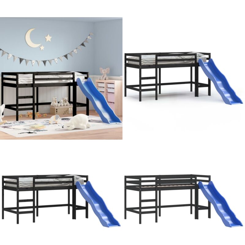 Lit mezzanine d'enfants sans matelas avec toboggan 90x190 cm - Lit Mezzanine Enfant - Lit Double Niveau - Lit Cabane - Lit Design Enfant - Mobilier