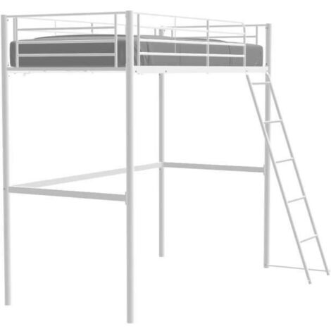 Lit mezzanine 90 x 190 cm en métal blanc – Sommier inclus – Dimensions totales L198,2 x l146,5 x H182,5 cm – Pour petites pièces