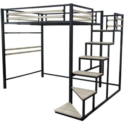 HABITAT ET JARDIN Lit mezzanine en métal avec escalier "LENA" - 140 x 190 cm - Noir