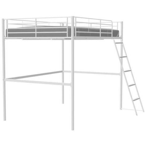Lit mezzanine en métal blanc 140 x 200 cm – Sommier à lattes inclus – Style industriel pour gain de place – Facile à monter