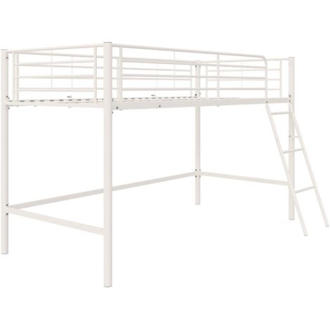 Lit mezzanine en métal blanc – Dimensions 90x190 cm – Échelle incluse – Protection contre les chutes – Convertible en 2 lits simples