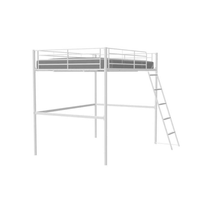Sans Marque - Lit mezzanine en métal - eliot - Blanc - 140 x 200 cm - Sommier inclus