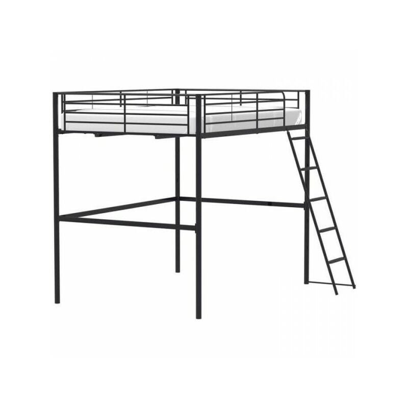 Sans Marque - Lit mezzanine en métal eliot - Noir - Sommier inclus - 140 x 200 cm