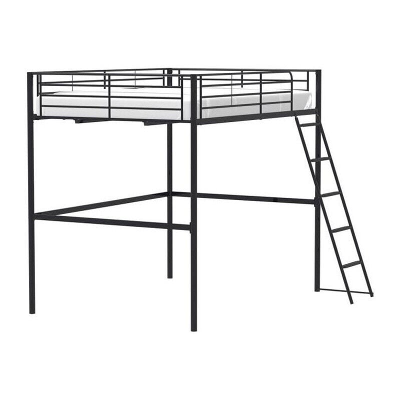 Les Tendances - Lit mezzanine en metal - Noir - Sommier inclus - 140 x 200 cm - eliot
