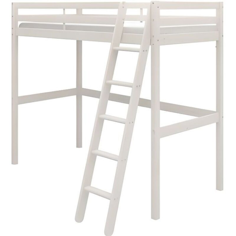 Lit mezzanine enfant - ERIKA - Pin massif blanchi - Sommier inclus - 90 x 190 cm Lit mezzanine enfant - ERIKA - Pin massif blanchi - Sommier inclus - 90 x 190 cm