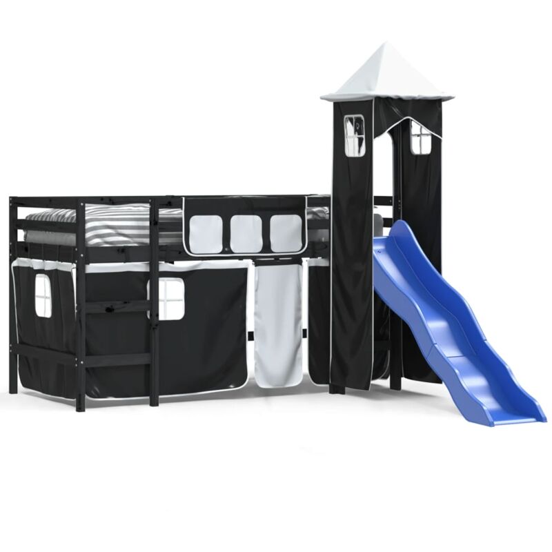 Vidaxl - Lit mezzanine enfants avec tour blanc/noir 90x190 cm pin massif
