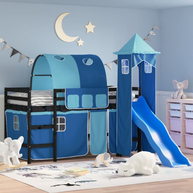 Vidaxl - Lit mezzanine enfants avec tour bleu 90x190 cm bois pin massif