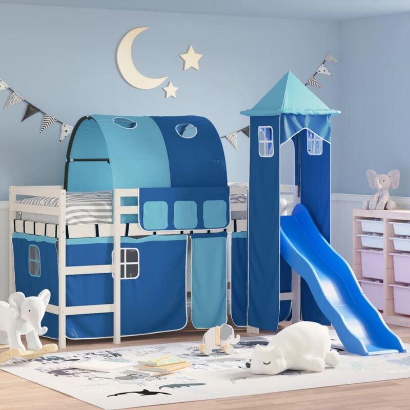 Vidaxl - Lit mezzanine enfants avec tour bleu 90x190 cm bois pin massif