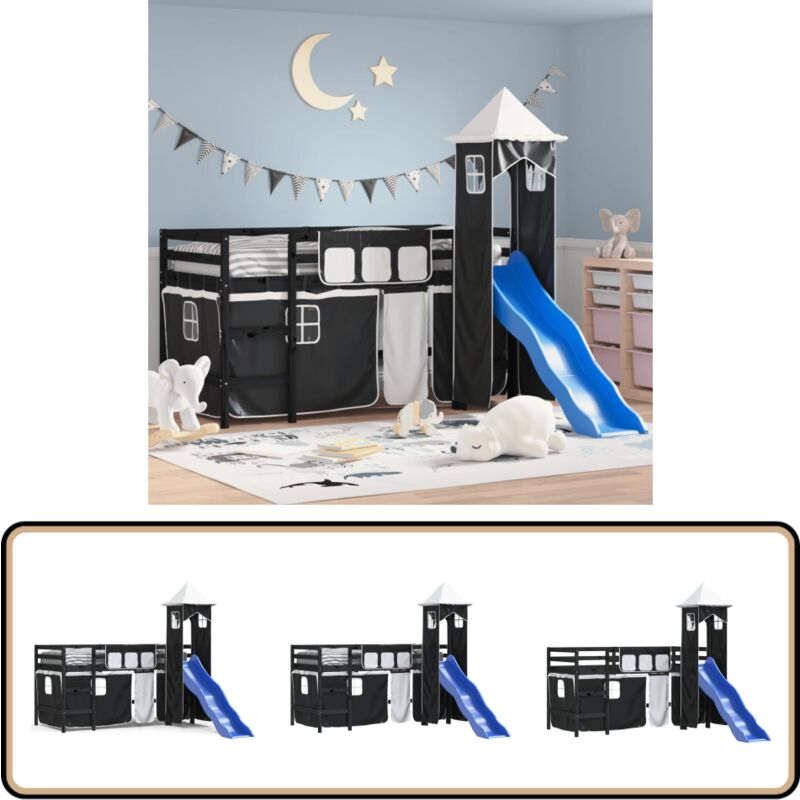 Lit mezzanine enfants avec tour sans matelas 90x190 cm - Lit Mezzanine Enfant - Lit Cabane - Lit Double Niveau - Lit Design Enfant - Mobilier Enfant