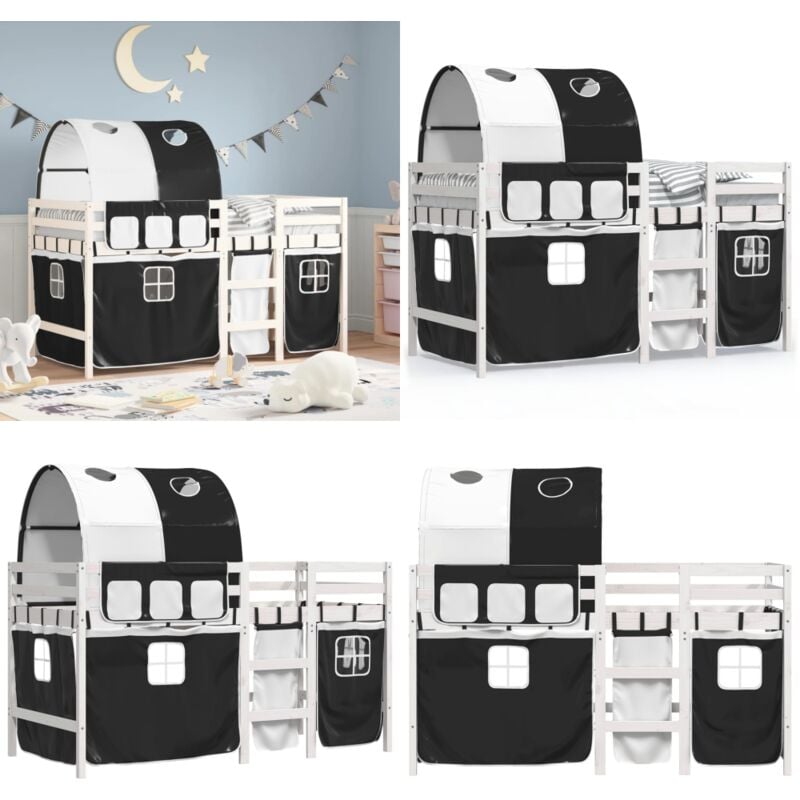 Lit mezzanine enfants avec tunnel sans matelas 80x200 cm - Lit Mezzanine Enfant - Lit Plateforme Enfant - Lit Design Enfant - Lit Bois Enfant