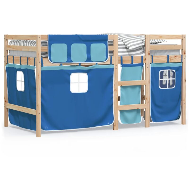 Vidaxl - Lit mezzanine enfants et rideaux bleu 90x200cm bois pin massif