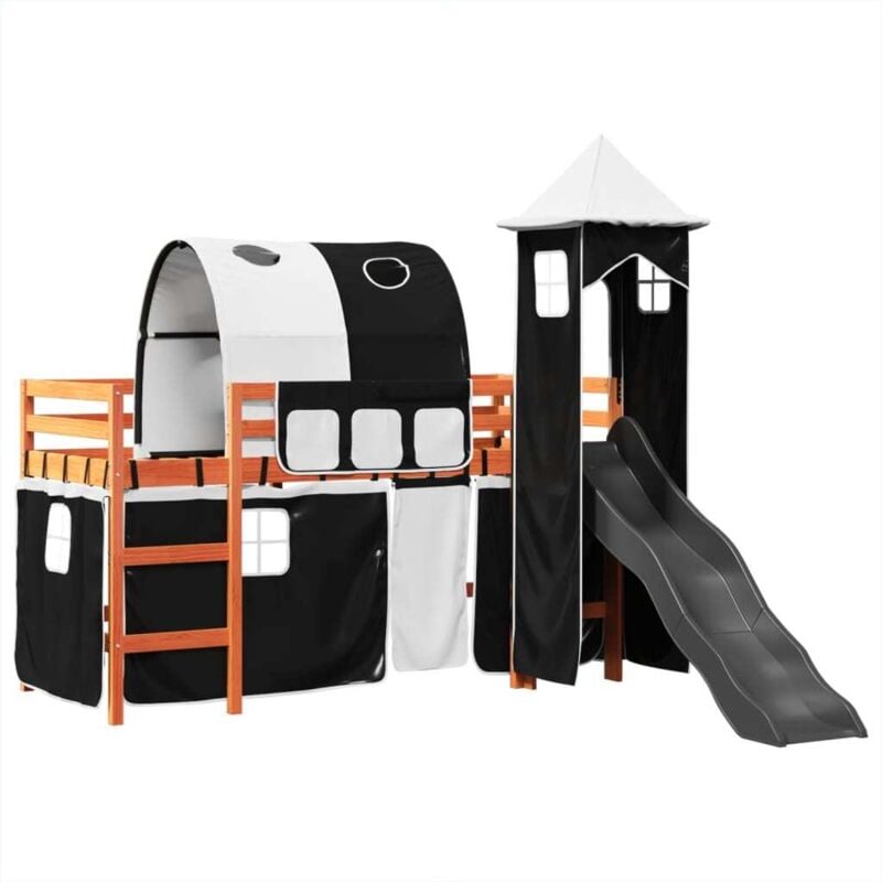 Vidaxl - Lit mezzanine enfants avec tour blanc/noir 90x190 cm pin massif
