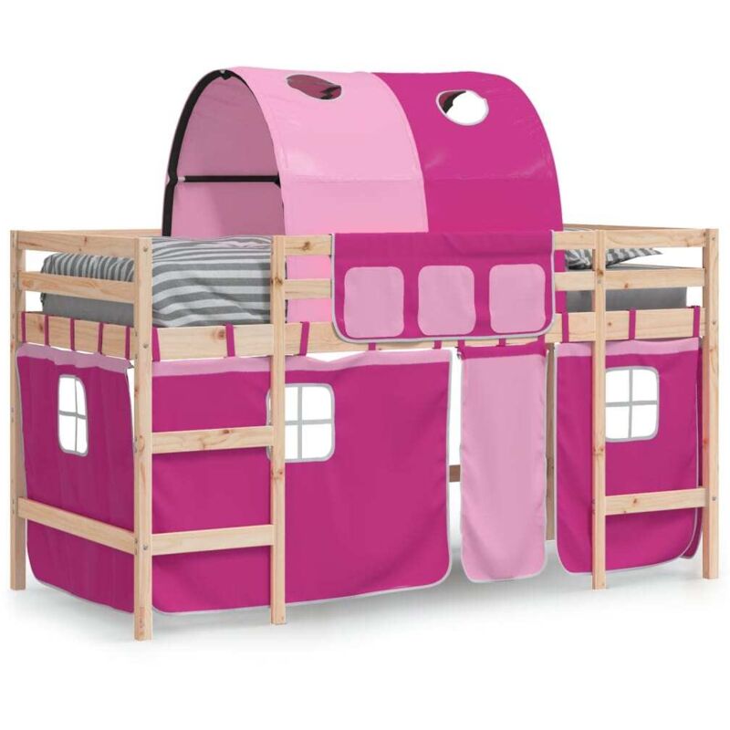 Vidaxl - Lit mezzanine enfants avec tunnel rose 80x200cm bois pin massif