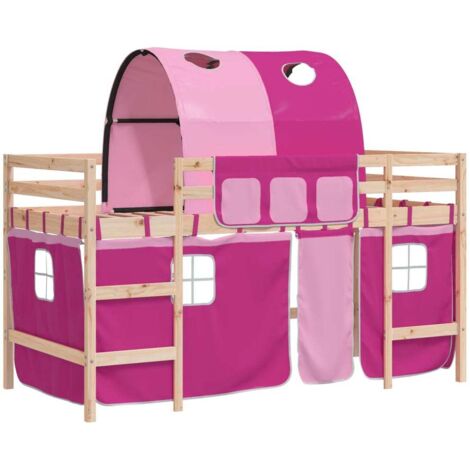Lit mezzanine enfants，Lit simple avec tunnel rose 90x190cm bois pin massif CFW52279