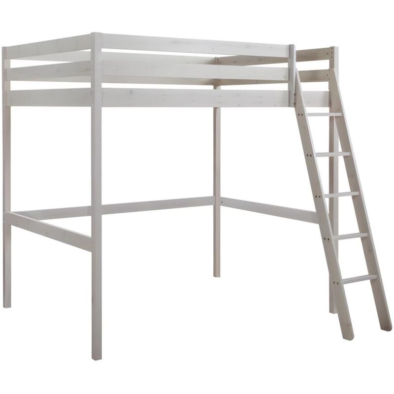 Vente-unique - Lit mezzanine gedeon ii - 140 x 190 cm - Pin massif - Blanchi