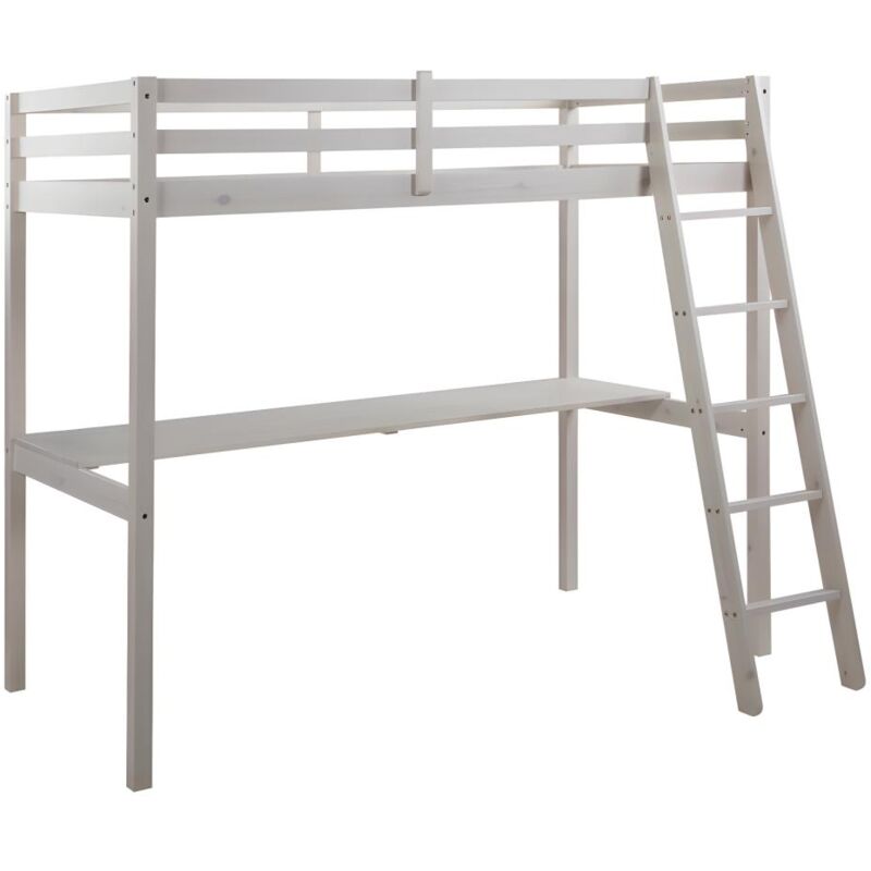 Vente-unique - Lit mezzanine gedeon ii - 90 x 190 cm - Avec bureau - Pin massif - Blanchi