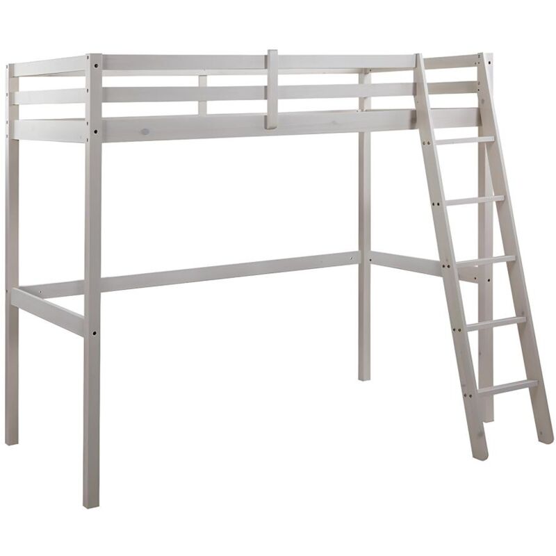 Vente-unique - Lit mezzanine gedeon ii - 90 x 190 cm - Pin massif - Blanchi