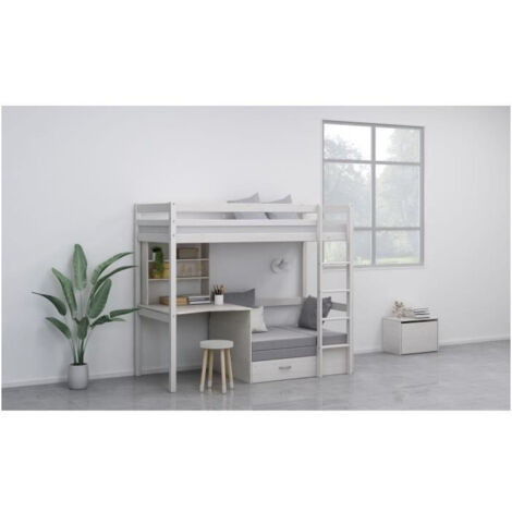 THUKA Lit mezzanine Lit haut + Casa Actim 90x200 blanchi