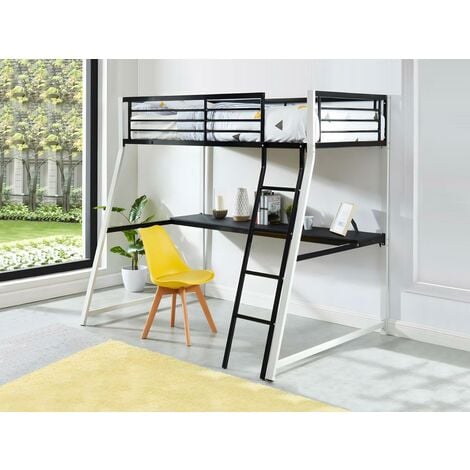 Lit mezzanine MALICIA - 90 x 190 cm - bureau intégré - Noir et blanc - Noir, Blanc