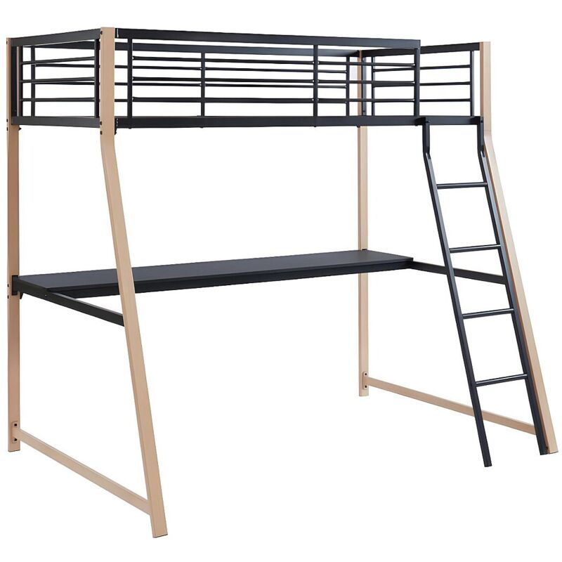 Lit mezzanine malicia - 90 x 190 cm - bureau intégré - Noir et chêne