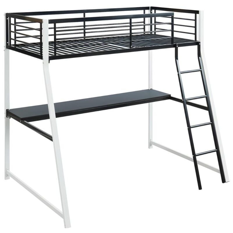 Vente-unique - Lit mezzanine malicia - 90 x 190 cm - bureau intégré - Noir et blanc