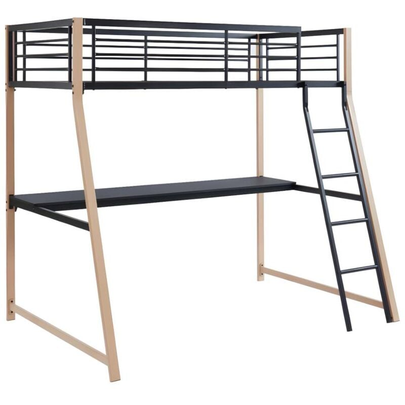 Vente-unique - Lit mezzanine malicia - 90 x 190 cm - bureau intégré - Noir et chêne