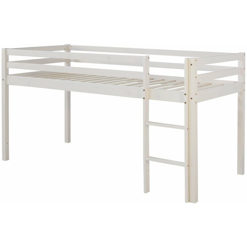 Décoshop26 - Lit mezzanine mi-hauteur 90x200cm avec échelle en bois blanc LIT06201