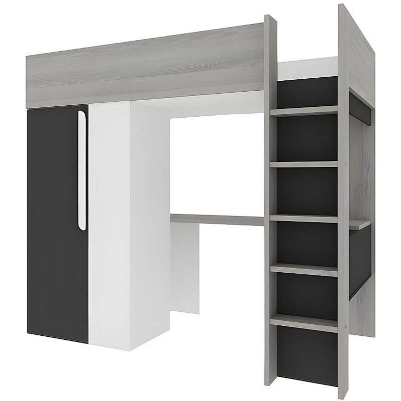 Vente-unique - Lit mezzanine 90 x 200 cm avec armoire et bureau - Anthracite et blanc - nicolas ii