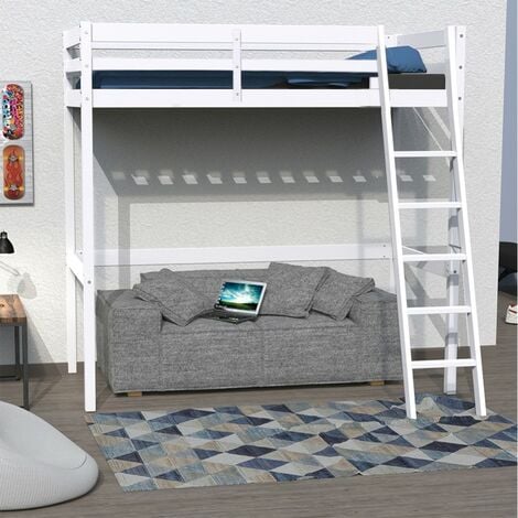 LE QUAI DES AFFAIRES Lit mezzanine STUDIO 90x200 + 1 sommier / Blanc/ L211xP147xH191