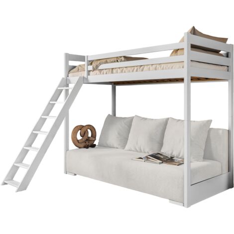 Lit Mezzaninne et Canape SAFINO 90 x 200 / 140 x 200 Blanc - blanc