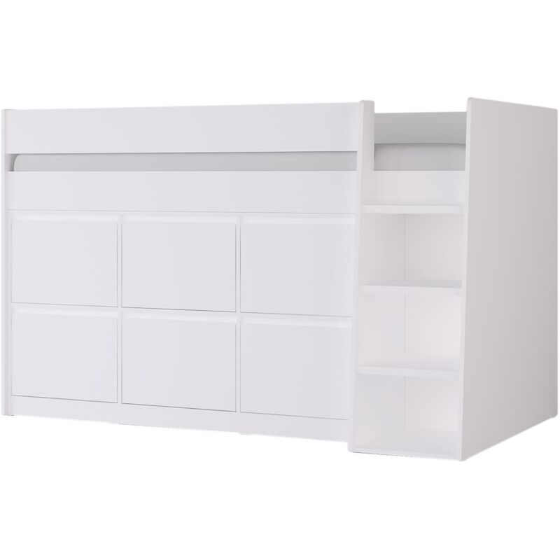 Vente-unique - Lit mi-hauteur 90 x 190 cm avec 6 tiroirs - Blanc - camaleti