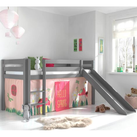 Lit mi-hauteur Astrid gris avec toboggan - spring