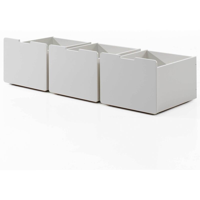Vipack - Lit mi-hauteur échelle + 3 tiroirs + étagère 90x200 cm gris - pino