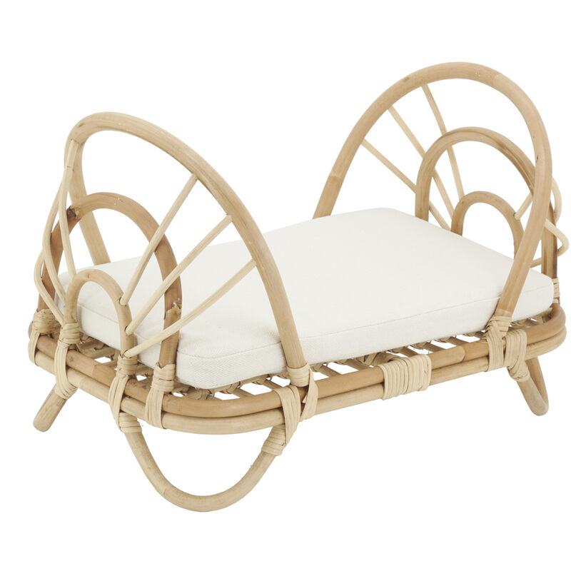 Aubry Gaspard - Lit de poupée en rotin naturel + coussin