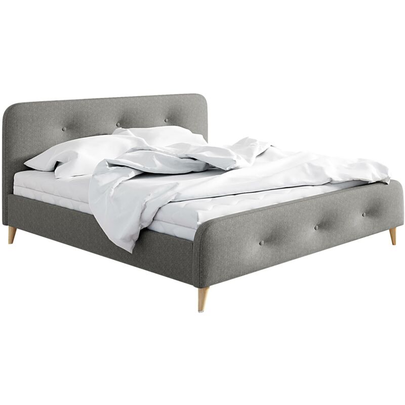 Mobilier1 - Lit Comfivo 350, Gris, Double, 140x200, Tapisserie, Sommier à lattes, 146x215x94cm