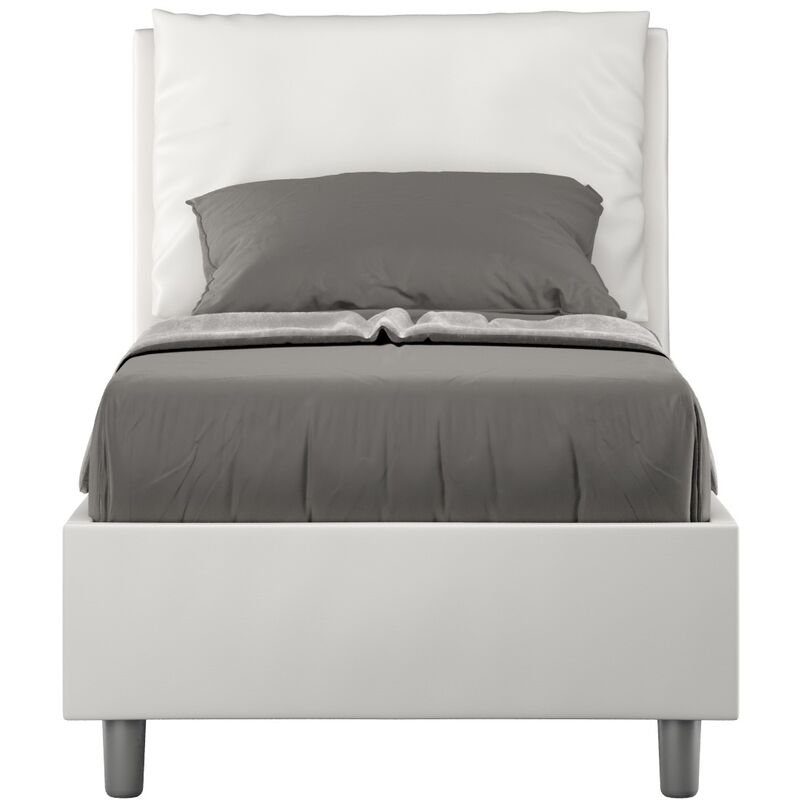 Lit moderne 80x190 cm avec tête de lit coussin simili cuir blanc Anja-Option Avec sommier et sans coffre