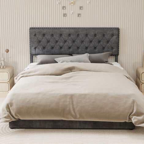 Lit moderne minimaliste et moelleux, tête de lit confortable et douce, 160200CM, gris, meuble de chambre multifonctionnel, cadre de lit coffre haut avec vérin hydraulique, matelas non inclus.