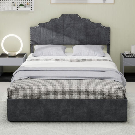 Lit moderne minimaliste et moelleux, tête de lit confortable et douce, 160200CM, gris, meuble de chambre multifonctionnel, sommier coffre haut avec tige pneumatique, matelas non inclus.