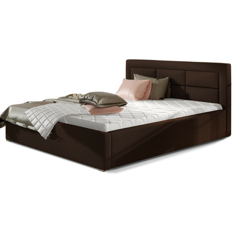 Lit moderne simili cuir capitonné RIZARO - Avec ou sans rangement-Marron-140x200-Version avec sommier