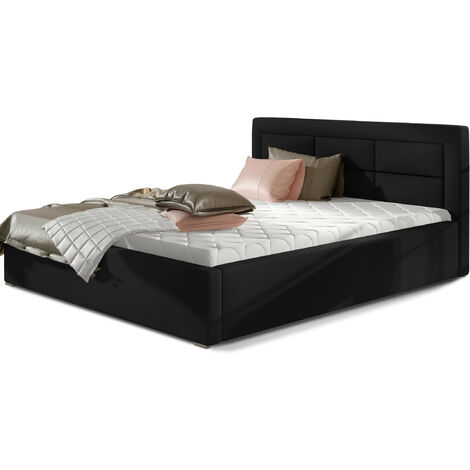 Lit moderne simili cuir capitonné RIZARO - Avec ou sans rangement-Noir-160x200-Version avec sommier