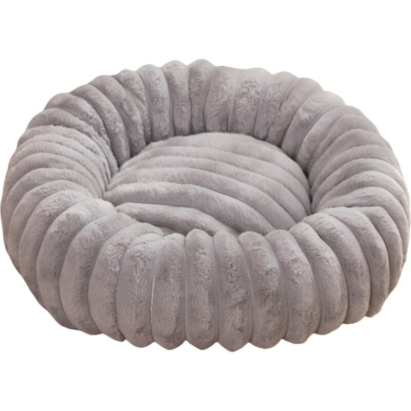 Lit Moelleux Rond Pour Chat Et Chien Extra Large Lavable Avec Coussin Corbeille et panier pour chien 70x70cm Grise