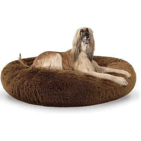 FUIENKO Lit Moelleux Rond Pour Chat Et Chien Extra Large Lavable Avec Coussin Corbeille et panier pour chien 100x100cm Brun