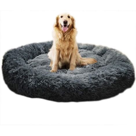 VICMHUANG Lit Moelleux Rond Pour Chat Et Chien Extra Large Lavable Avec Coussin Corbeille et panier pour chien 100x100cm Gris
