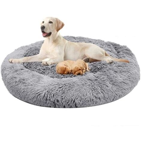 VICMHUANG Lit Moelleux Rond Pour Chat Et Chien Extra Large Lavable Avec Coussin Corbeille et panier pour chien 100x100cm Gris clair