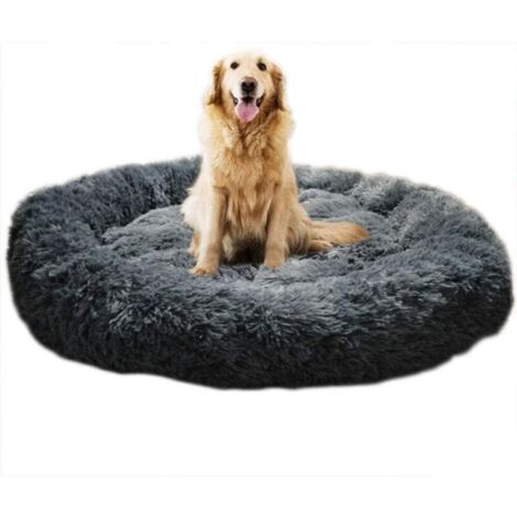Lit moelleux rond pour Chat et Chien Extra large Lavable avec coussin，Deluxe Panier pour Animal Domestique-100x100cm-gris