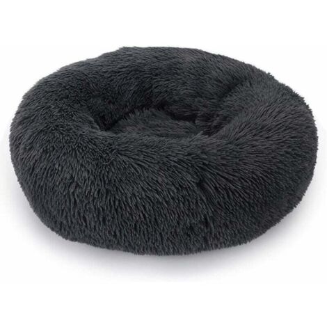 Lit Moelleux Rond pour Chien Extra Large Lavable avec Coussin,Deluxe Panier Chien Coussin Panier Donut lit pour Chien Grande Taille,L-80cm,gris foncé