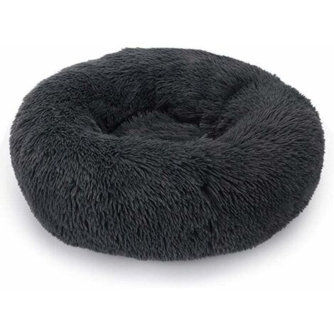 Lit Moelleux Rond pour Chien Extra Large Lavable avec Coussin,Deluxe Panier Chien Coussin Panier Donut lit pour Chien Grande Taille,L-80cm,gris foncé